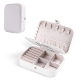 Small Jewelry Box Necklace Ring Double Layer Storage Bag Travel Organizer with Mirror -White