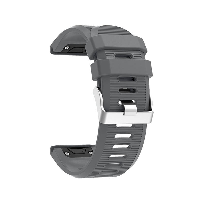 26mm Strap For Garmin Fenix 5X/5X Plus/3/3 HR/6X/6X Pro Watchband Quick Release Easy Fit Silicone Bands Silver Buckle-Gray