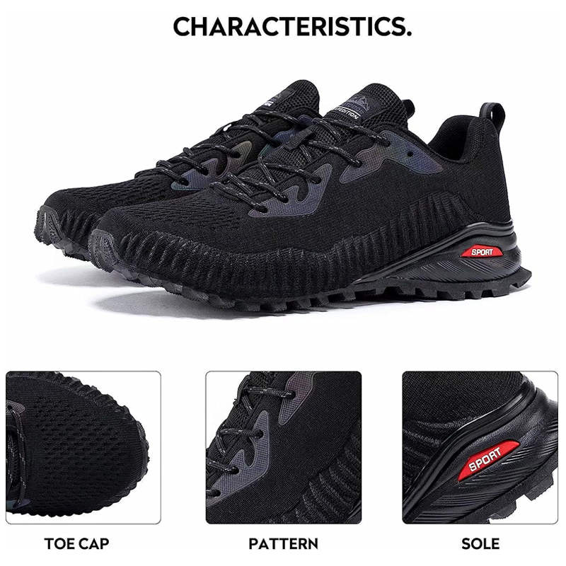 Mens Fashion Sneaker Breathable Trail Running Shoes-Black