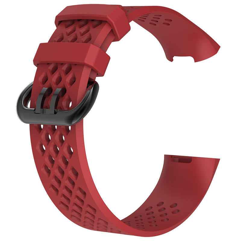 Watch Band for Fitbit Charge 3 Waterproof Band with Breathable Holes for Women Men-Red
