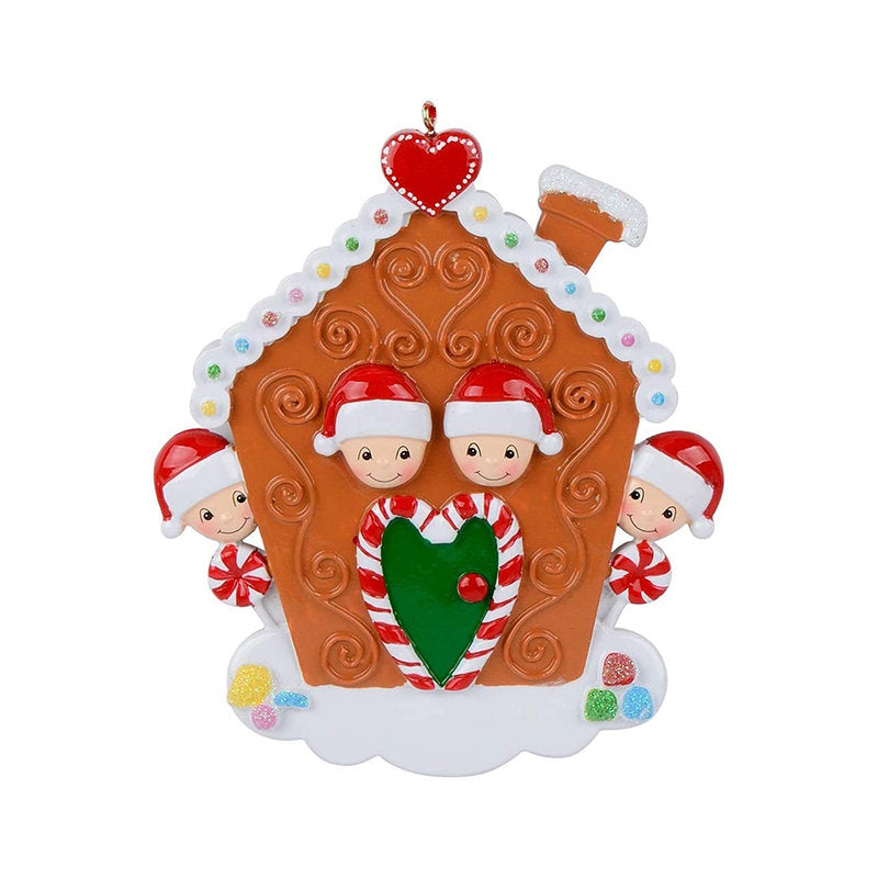 Christmas Hanging Ornaments Personalized Gingerbread House Family of 4