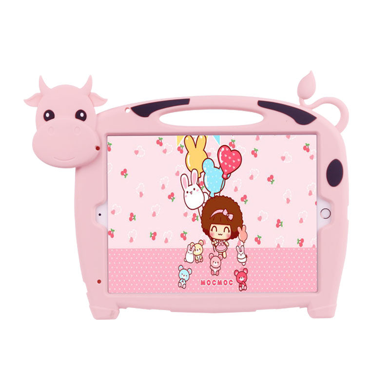 Cow Kid iPad Case Soft Silicone Tablet Cover With Handles Stand For iPad 7 10.2/iPad Pro 10.5/iPad Air3-Pink