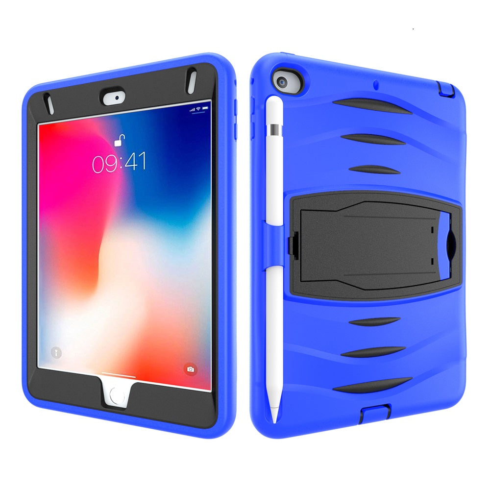 Shock Wave Design Kickstand Case Heavy Duty Rugged Anti-Fall Protection With Pencil Holder For 7.9inch iPad Mini 4/5-Blue