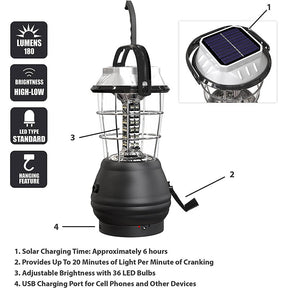 Solar Powered Camping Lamp Crank Dynamo Emergency Lighting-Black