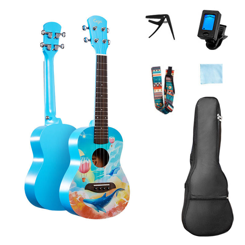 Mahogany Wooden Ukulele Beginner Pack Instrument All in One Kit for Girls Boys-Whale