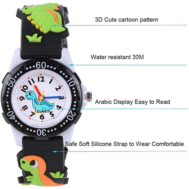 Kids Watch 3D Cute Dinosaur Waterproof Watches-Black