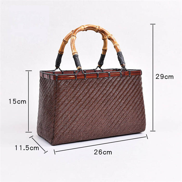 Retro Womens Bamboo Handbag Handmade Large Tote Bag Wicker Basket Bag-Brown