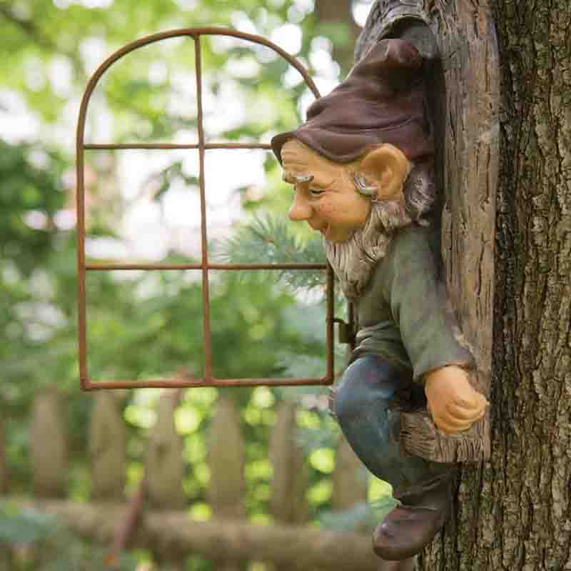 Garden Dwarf Statue Elves Go Out Tree Hug Garden Peekaboo Garden Art Unimaginable Tree Sculpture Garden Decoration