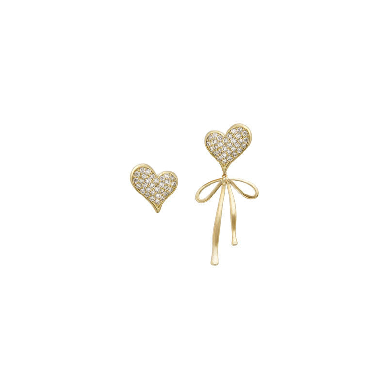 Pair Of Asymmetric Heart Bow Dangle Stud Earrings For Women