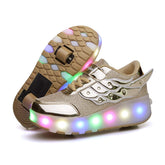 Kids LED Roller Shoes Sneakers with Two Wheel for Boys Girls-586-1-Gold