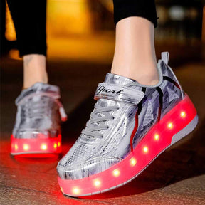 Kids Roller Skates Light up Shoes with Double Wheel for Girls Boys Birthday Gift-Silver