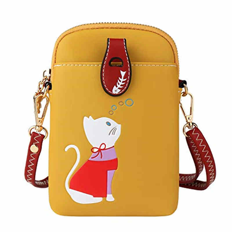 Women PU Crossbody Bag Cute Mobile Wallet-Yellow