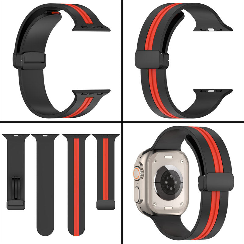 Silicone Bicolor Band with Magnetic Folding Buckle for Apple Watch-5