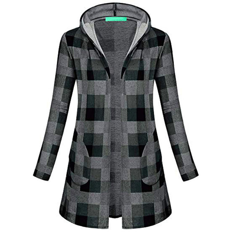 Womens Long Sleeve Draped Cardigan Hooded Cardigan with Side Pockets-Black