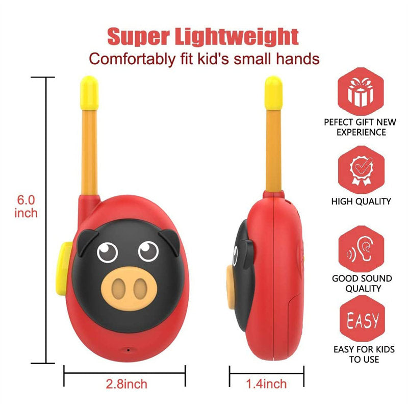 2 Pcs Kids Walkie Talkies with Lanyards 2 Way Radios for 3-12 Year-Red/Pig