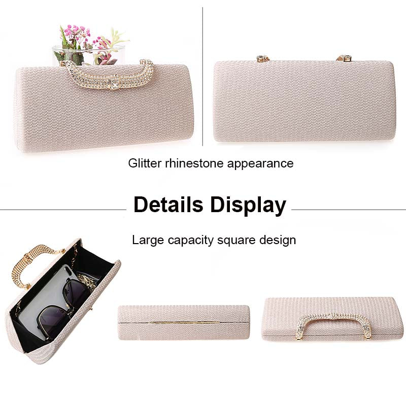 Square Clutch Rhinestone Bag Design Fine Flash Evening for Women-Champagne