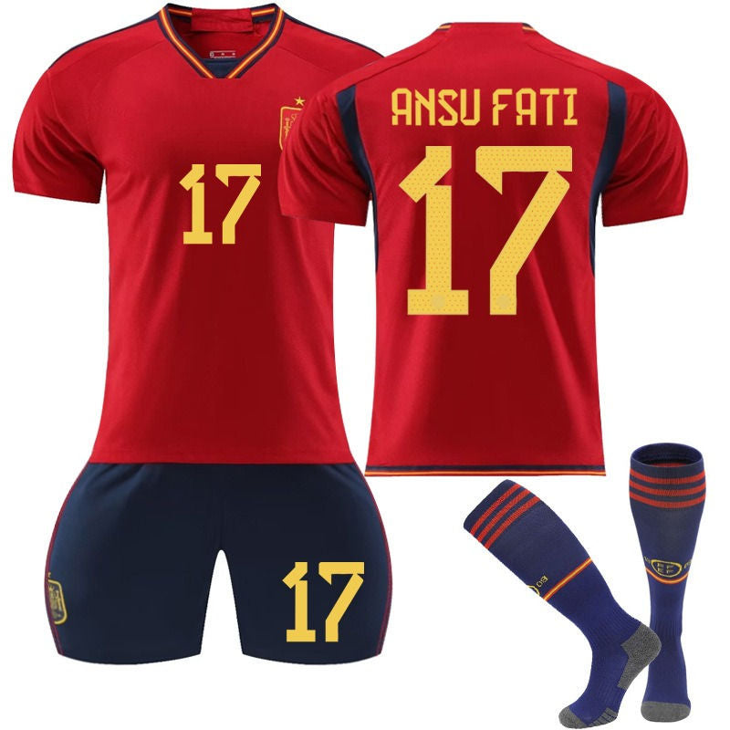 ANSU FATI #17 Spain Home Jersey 2022/23 Soccer Jersey Kit Football T-shirt Set For Adult Kids