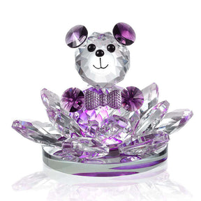 Crystal Bear Lotus Figurine Ornament Gift for Valentine's Day-Purple