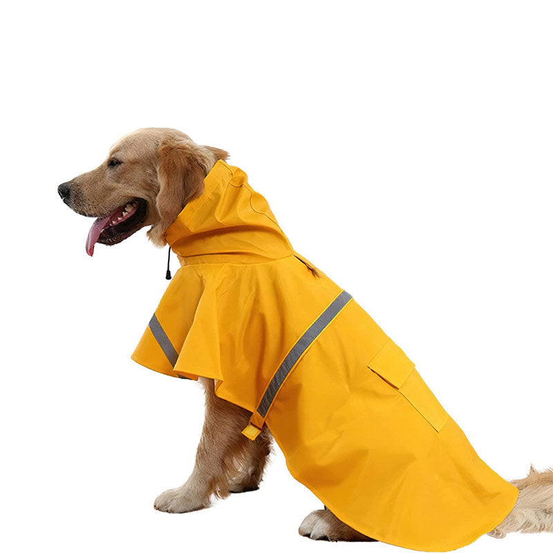 Dog Raincoats Hooded Adjustable Waterproof with Reflective Strip Poncho-Yellow