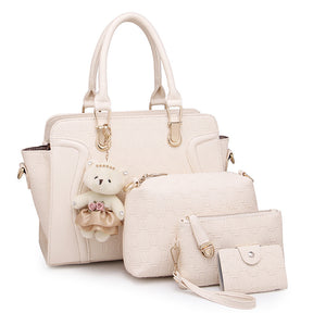 Womens Four-piece Fashion Handbags Shoulder Bag Satchel Purse Set-White