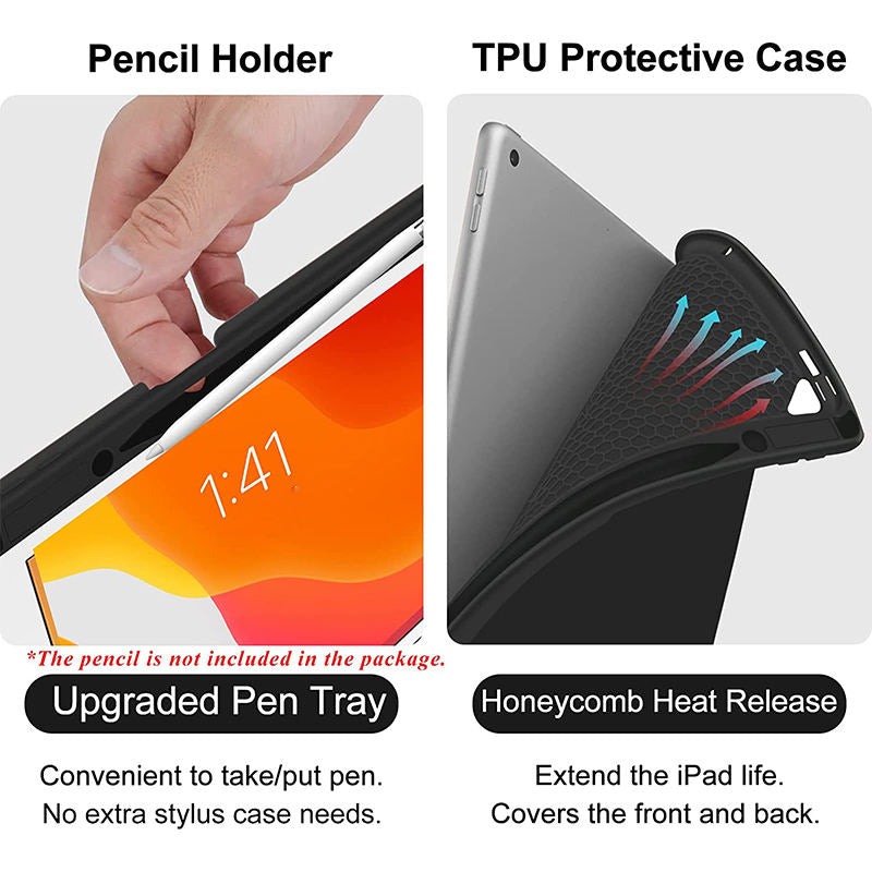 Removable Square Keyboard Case For iPad 7 Color Backlit with Pen Slot Wireless BT Lightweight Case-Black