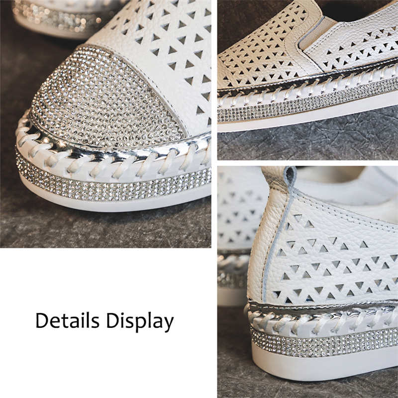 Womens Loafers Glitter Breathable Slip on Flat Sneaker-White