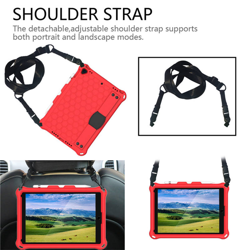 Hive iPad Case For iPad Pro/Air 10.5/iPad 10.2 Durable Stand Cover With Shoulder Strap-RedBlack