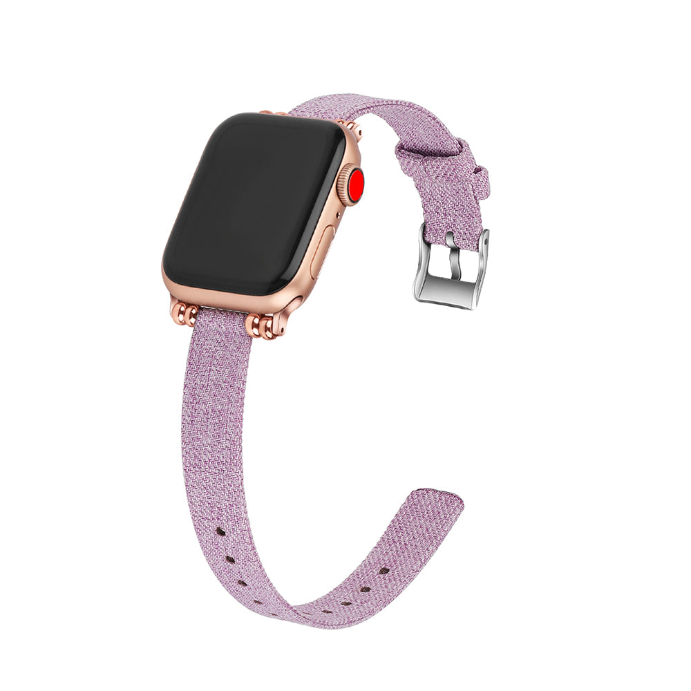 Slim Canvas Watch Band With Positioning Beads For Apple Watch SE/6/5/4/3/2/1(Light Purple)