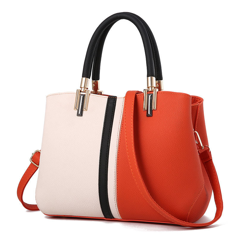 Fashion Colorblock Shoulder Bag Women Top Handle Leather Totes-Red