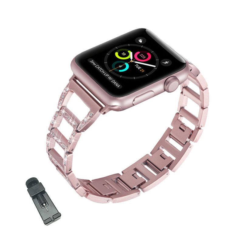 RZK Stainless Steel Watch Band Adjustable Wristbands for Apple IWatch Series SE/1/2/3/4/5/6 For Women-Rose Pink