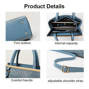 3Pcs Women Tote Bags Large Capacity Crack Design Fashion Purse-Black