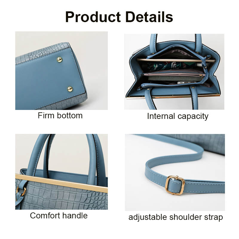 3Pcs Women Tote Bags Large Capacity Crack Design Fashion Purse-Blue
