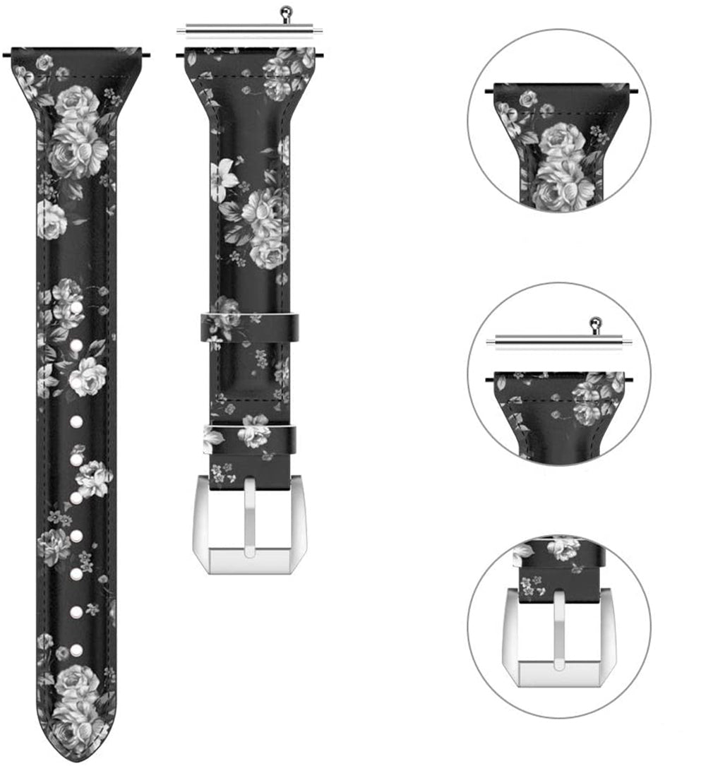 Slim Flower Printed Leather Bands For Samsung S3/Galaxy Watch 46mm(Black Gray Flower)