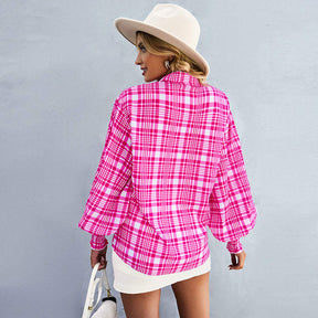 Printed Blouses for Women Button Down Long Sleeve Shirts Loose Fit Tops-RoseRed