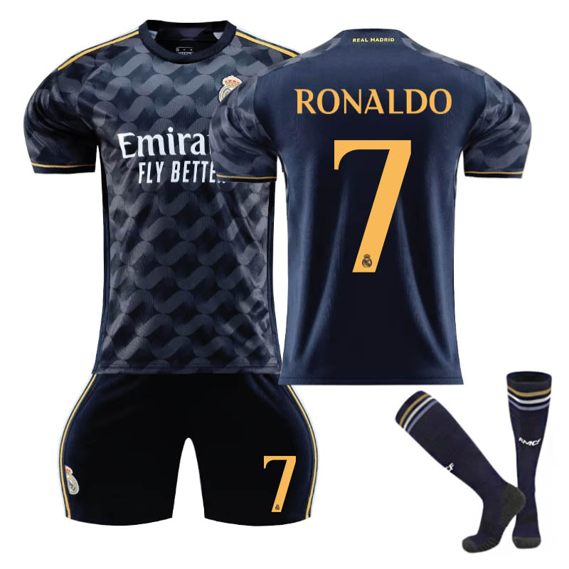 Real Madrid Away Jersey RONALDO #7 Soccer Jersey Kids Adult 3Pcs Jersey Kits