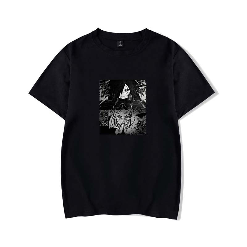Mens Tops Japanese Anime Naruto Same Style Trend Short Sleeved T-shirt-H Black