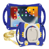 CatB Silicone Case For iPad 10.2 Air10.5 Pro10.5 Shockproof Shoulder Strap Handle Stand-Dark Blue