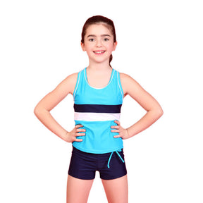 Little Girls Summer Two Piece Boyshort Fashion Tankini Swimsuit-Lake Blue