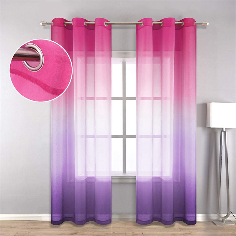 2 Panel Sheer Ombre Curtains Grommet Drapes for Girls Bedroom-PinkPurple