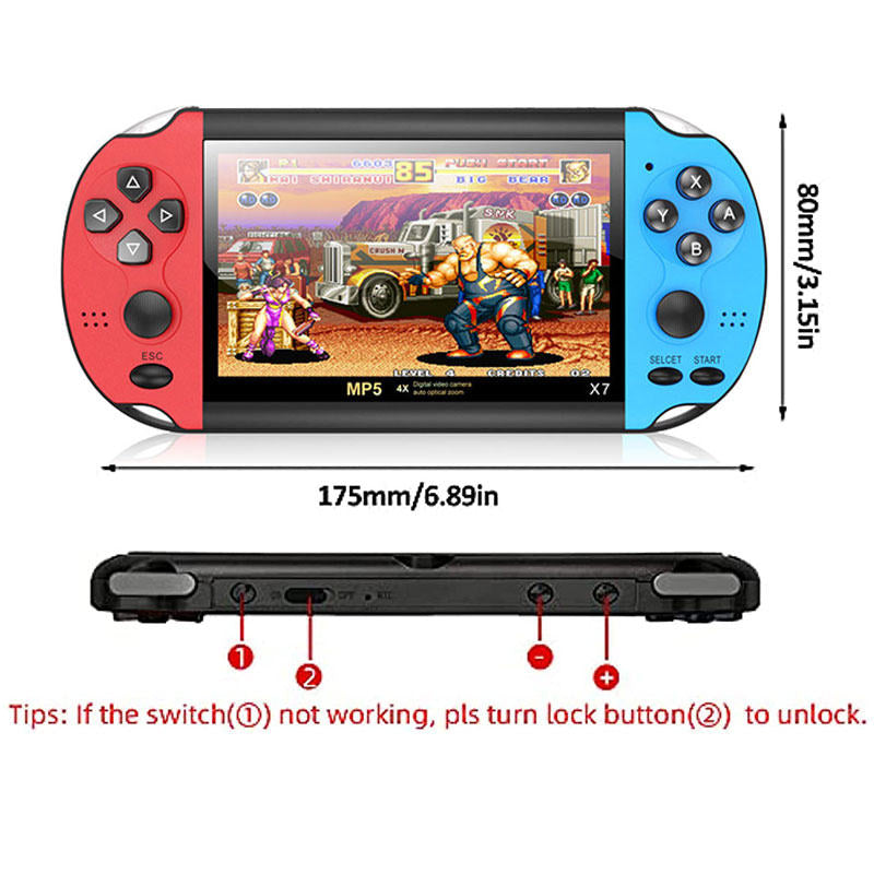 4.3 in Retro Handheld Game Console Built in Classic Games Support TV Output Music Video-RedBlue