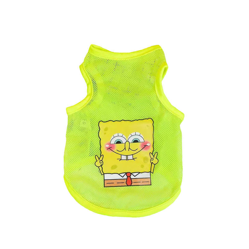 Dog Shirt Puppy Breathable Printed Mesh Clothes Vest T-Shirt Costume-Spongebob