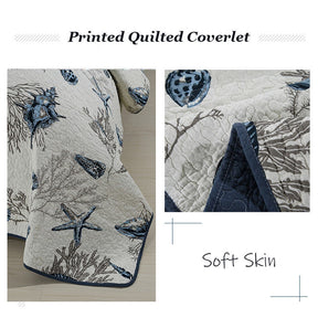 3 Pieces Coverlet Set Pastoral Style Washed Printed Quilted Quilt for Home