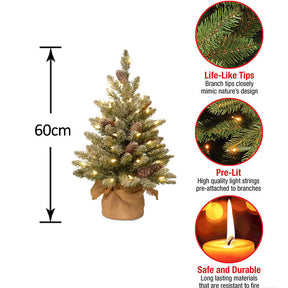 Artificial Mini Christmas Tree with LED Light and Cloth Bag Base