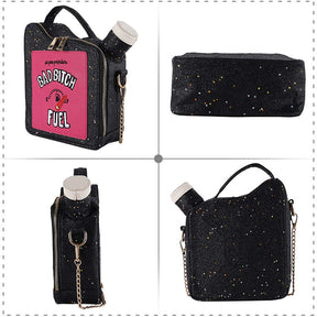 Women Fashion Sequin Crossbody Bag Fun Gasoline Handbag-Black