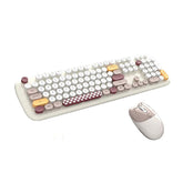 Wireless Keyboard and Mouse Combo Cute Cat Colorful Round Keys for Computer-White