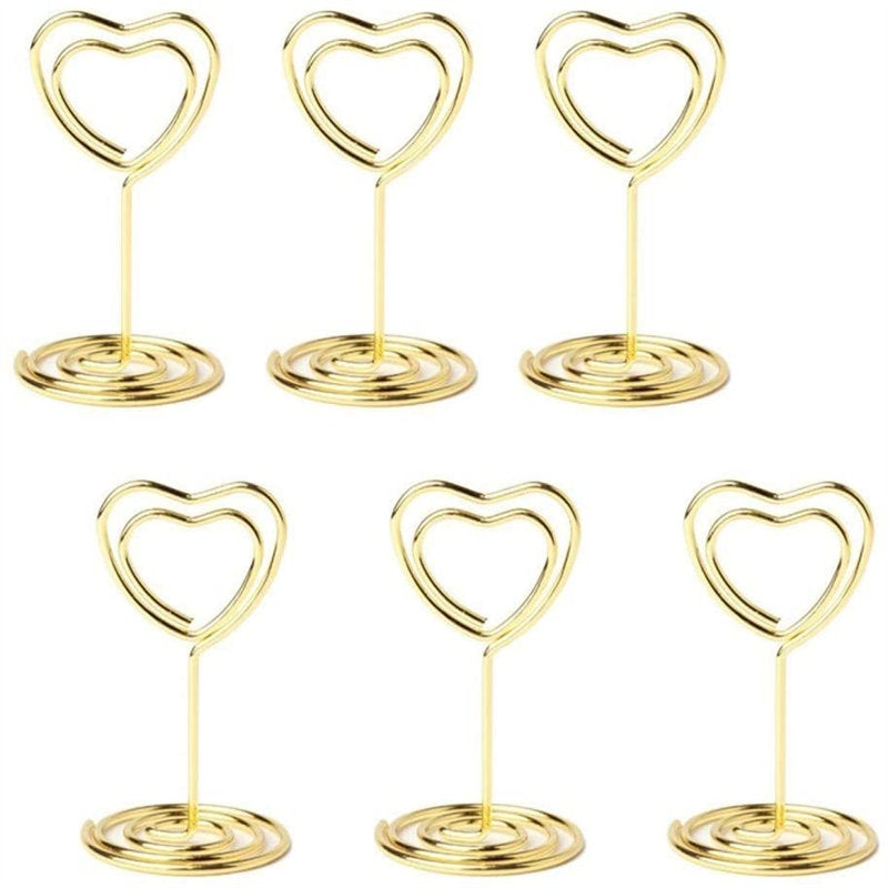 20 Pieces Mini Place Card Holders Table Number Stand Table Card Holder Wire Table Picture Photo Holder-Gold-heart Shaped