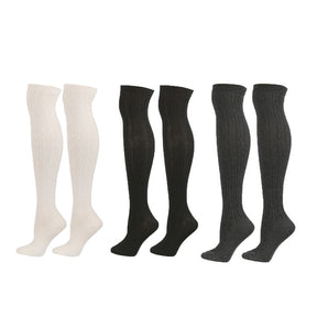 3Packs Women Extra Long High Socks Knit Warmers Thick Tall Long Boot Stockings Leg-WhiteBlackDarkGray
