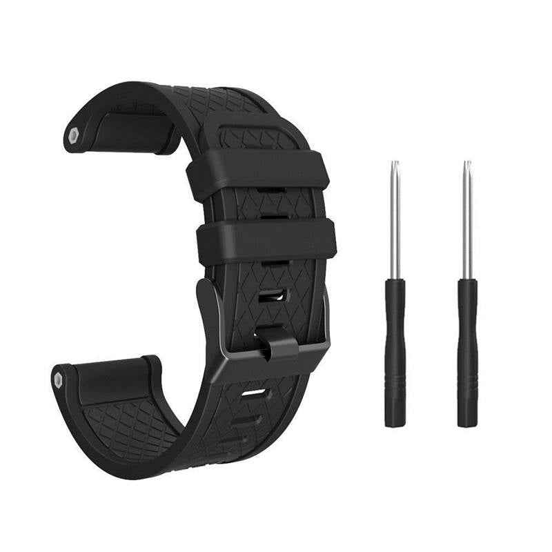 Soft Silicone Watch Strap For Garmin Fenix 2 Easy Fit 26mm Width Smart Watch Accessories Black Buckle-Black