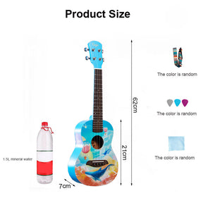 Mahogany Wooden Ukulele Beginner Pack Instrument All in One Kit for Girls Boys-Whale