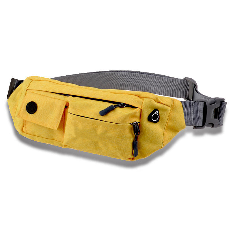 Canvas Waterproof Waist Pouch Bag with 4 Pockets for Running Traveling Hiking-Yellow